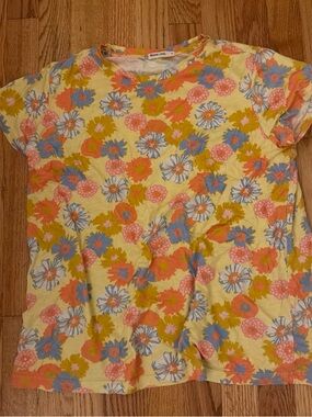Marine Layer Yellow Floral Short-Sleeve Tee with Blue & Pink Accents